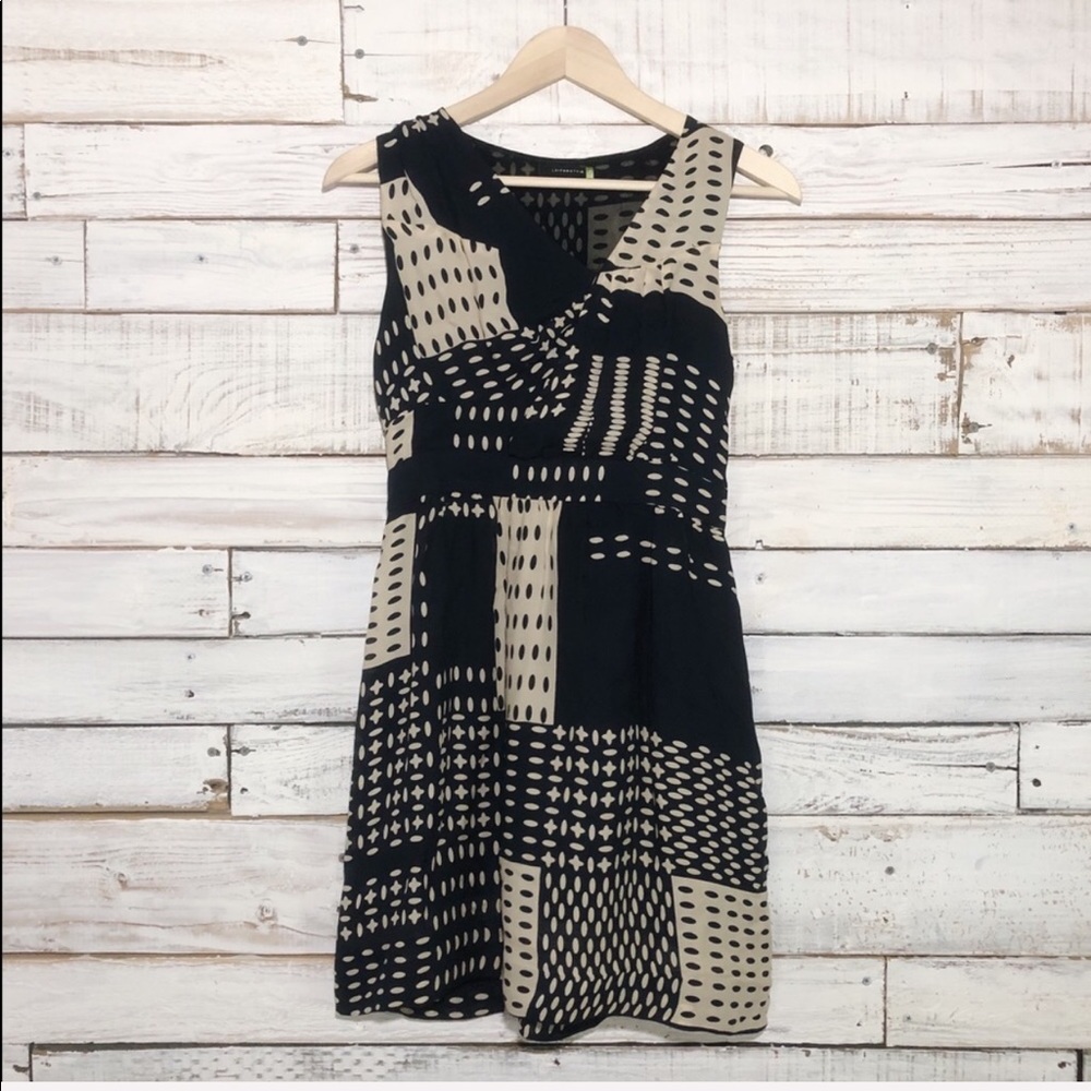 Anthropologie Leifsdottir Navy Cream Print Dress 2